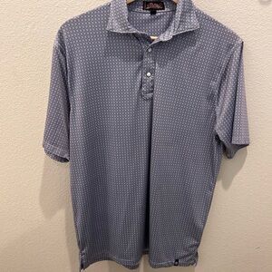 ✨Rafter C Geometric Print Blue/White Snap Polo Shirt Size Small (Flawed)